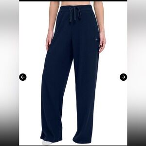 ALO Yoga Navy Muse Ribbed Wide-Leg Lounge Pants